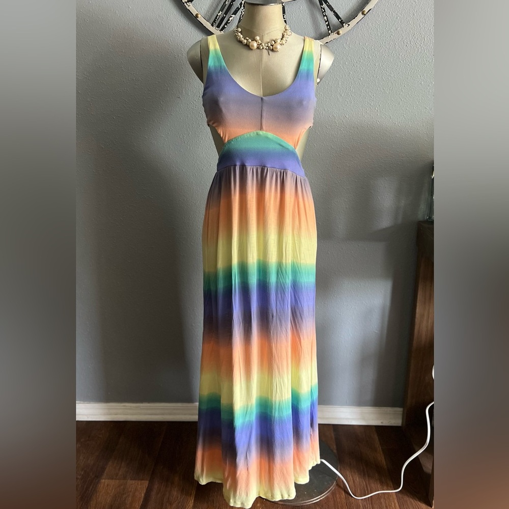 Ocean Drive Pastel Rainbow Striped Maxi Dress